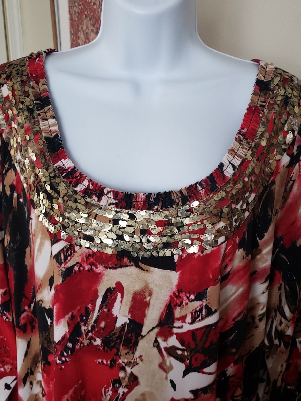 Laura Ashley Red Floral Metallic Ornate Scoop Neck Tunic, 3X
